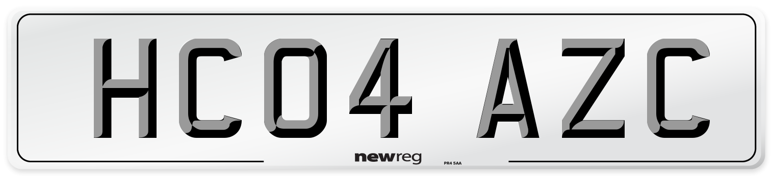 HC04 AZC Number Plate from New Reg